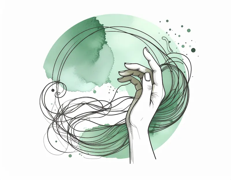 Minimalistische Strichgrafik einer Hand, die geschwungene Linien zusammenführt – symbolisch für den PAWIAL Wegweiser für Alltag und Pädagogik.